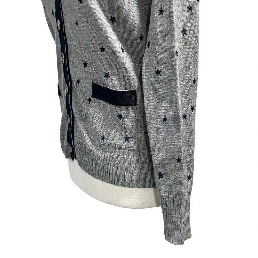 J.Crew Cardigan Small Harlow Star Blue Cardigan Merino Wool Blend Pocket Sweater